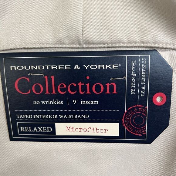 Roundtree & Yorke Shorts Mens 42 Relaxed Fit Chino Casuals Pleated Tan Khaki NWT - Picture 4 of 6